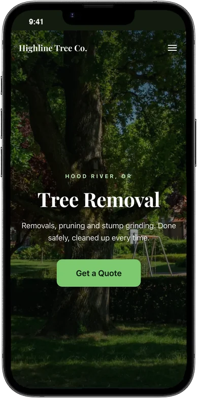 Sample tree service website on a phone